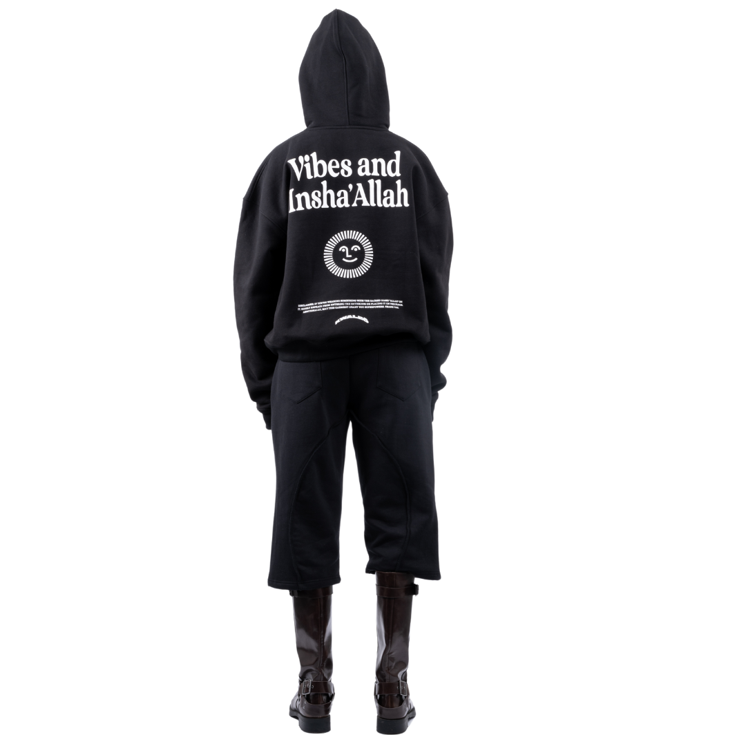 (Pre-Order - Shipping 2nd Week of Nov) Heavyweight Black Hoodie “Vibes And Insha Allah”