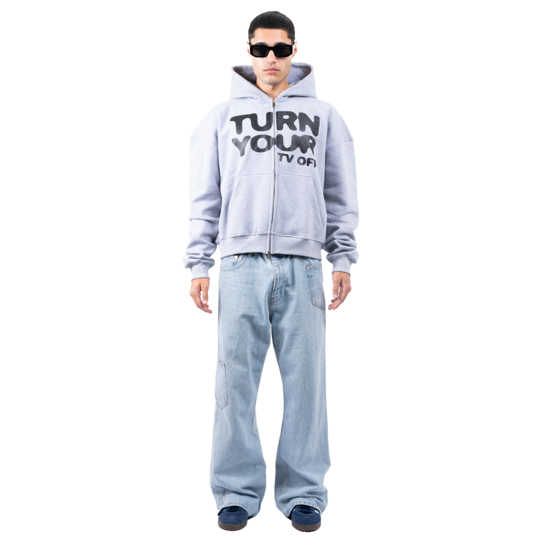 (Pre-Order - Shipping 2nd Week of Nov) Heavyweight Grey Hoodie “Turn Your TV Off”