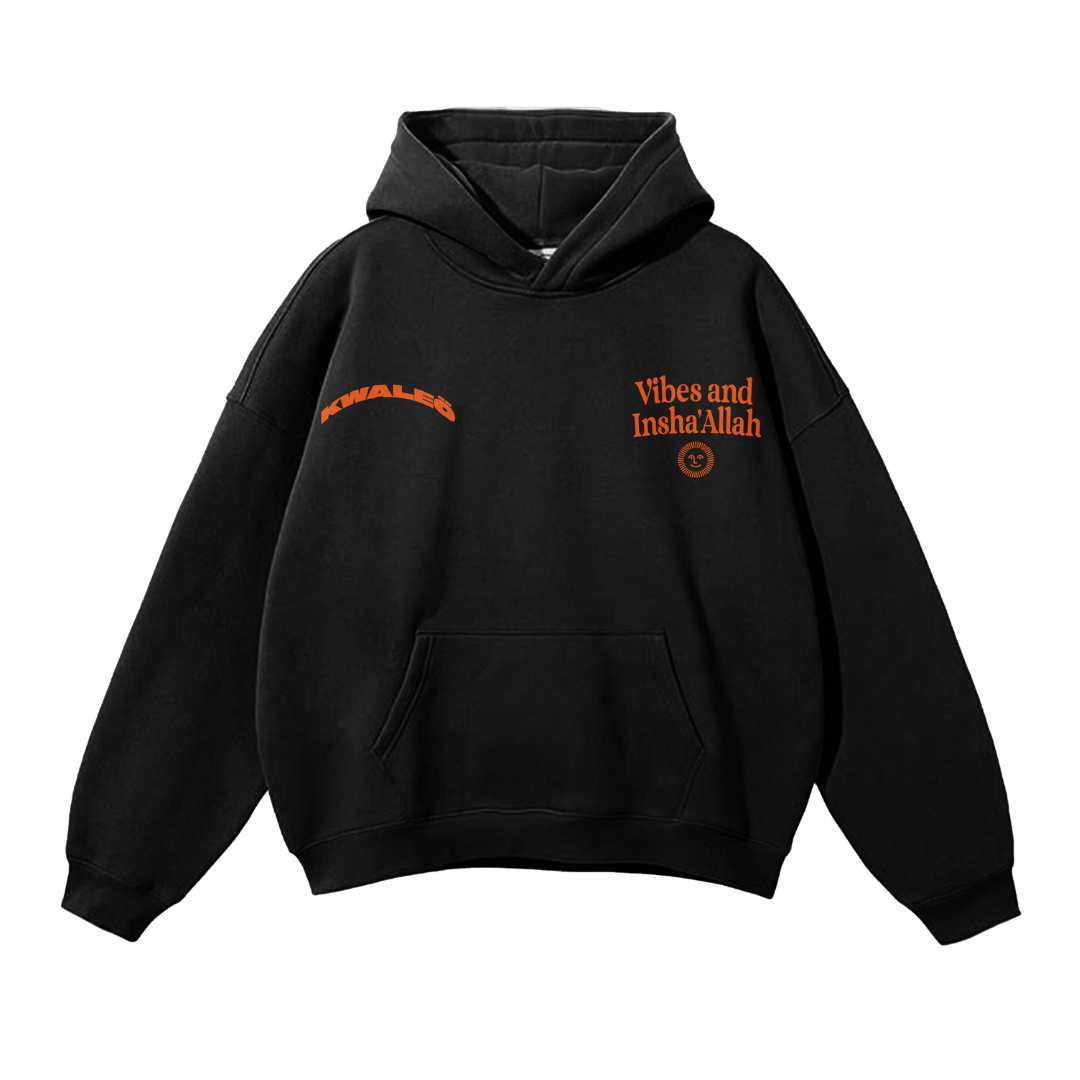 Heavyweight Black and orange Hoodie “Vibes And Insha Allah”