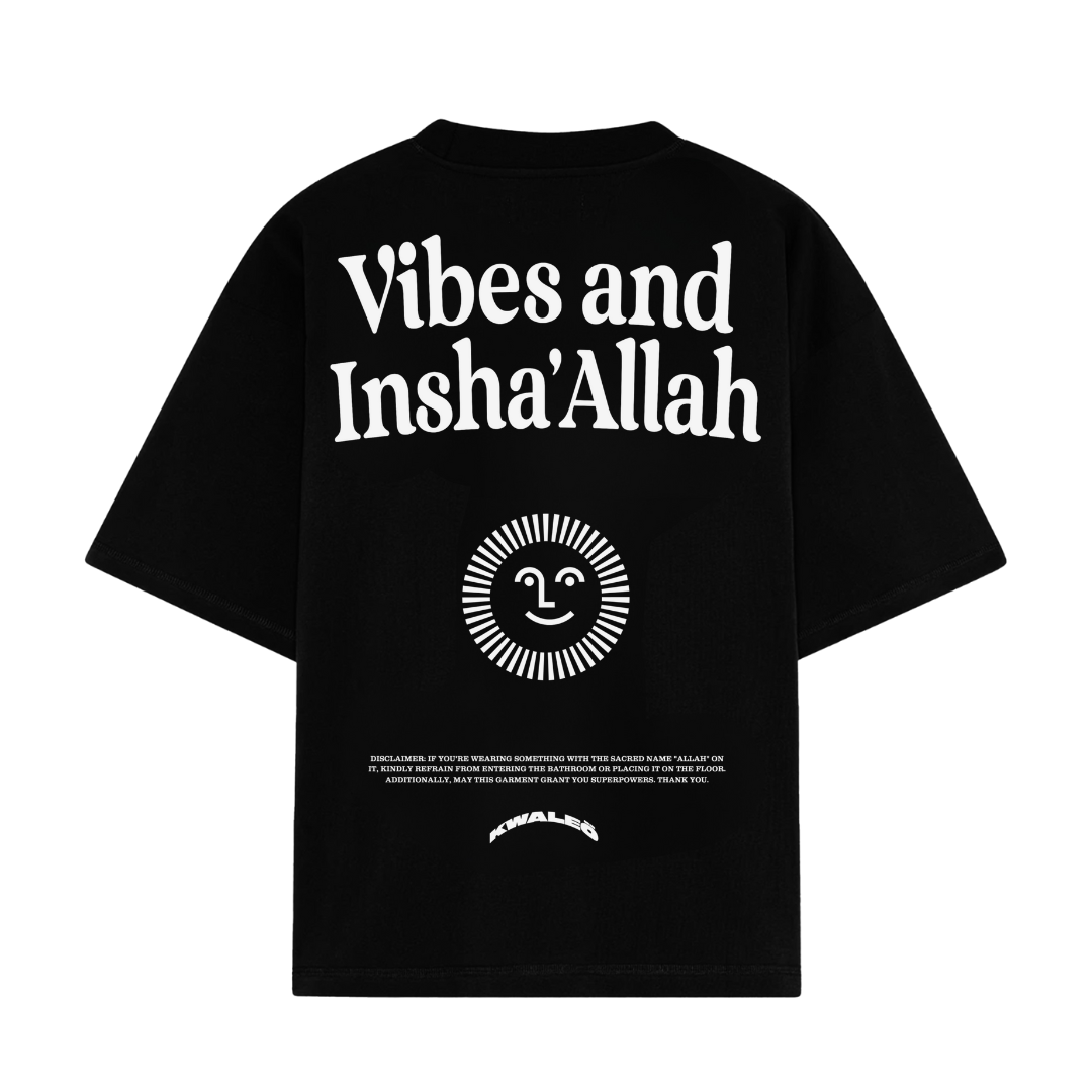 (Pre-Order - Shipping 2nd Week of Nov) Heavyweight Black T-Shirt “Vibes And Insha Allah”
