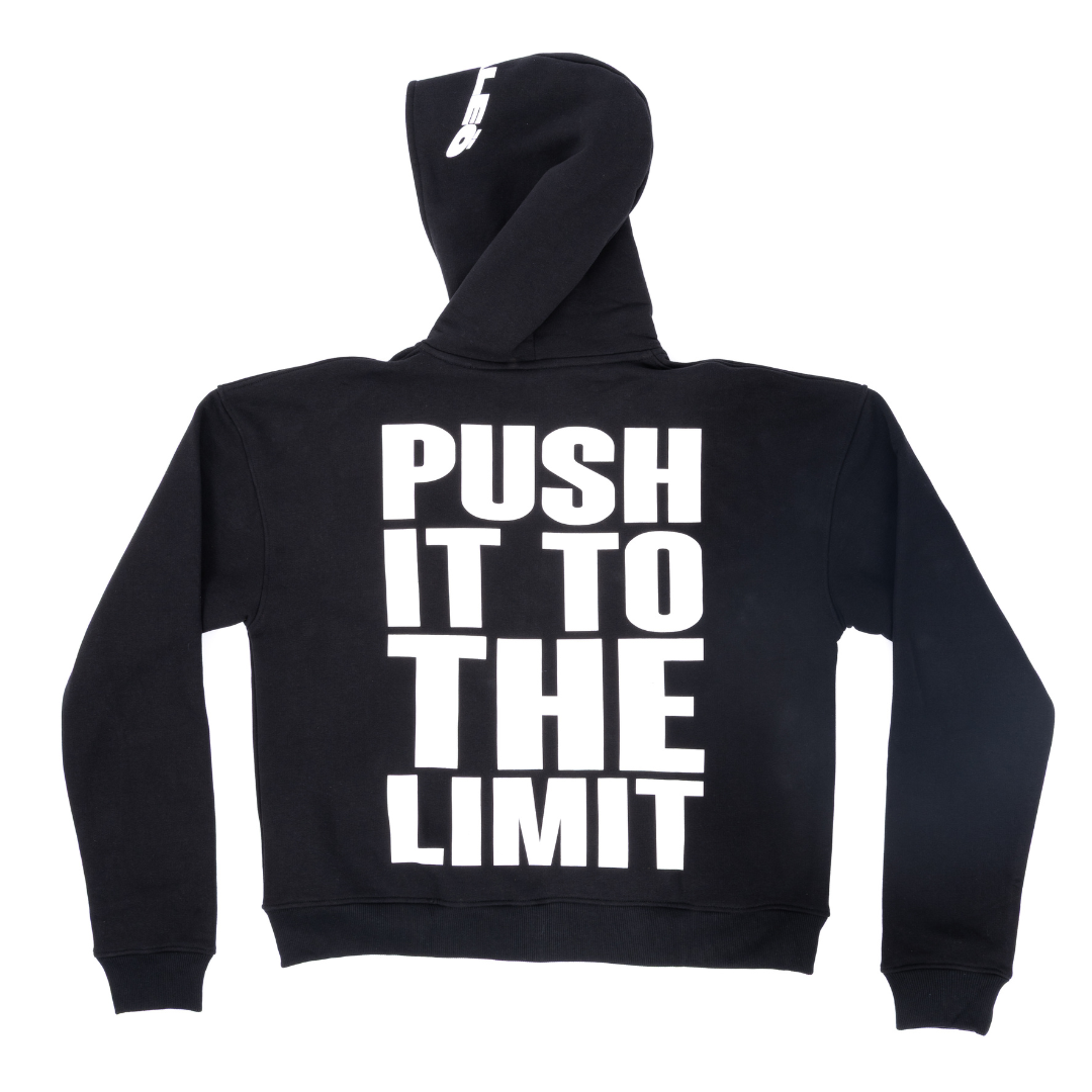 (Pre-Order - Shipping First Week of August) Heavyweight Black Hoodie “Push It To The Limit”