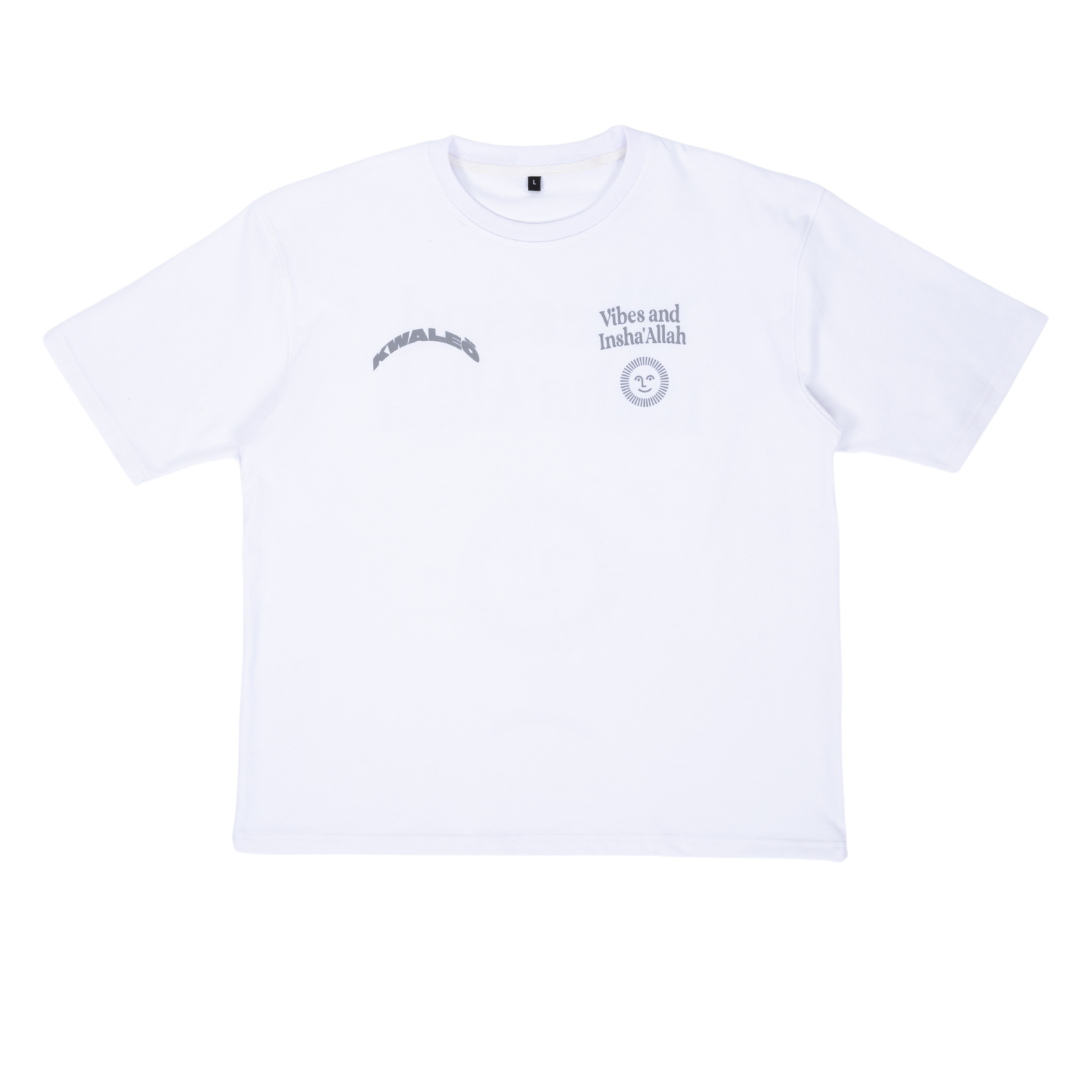 (Pre-Order - Shipping 2nd Week of Nov) Heavyweight White T-Shirt “Vibes And Insha Allah”