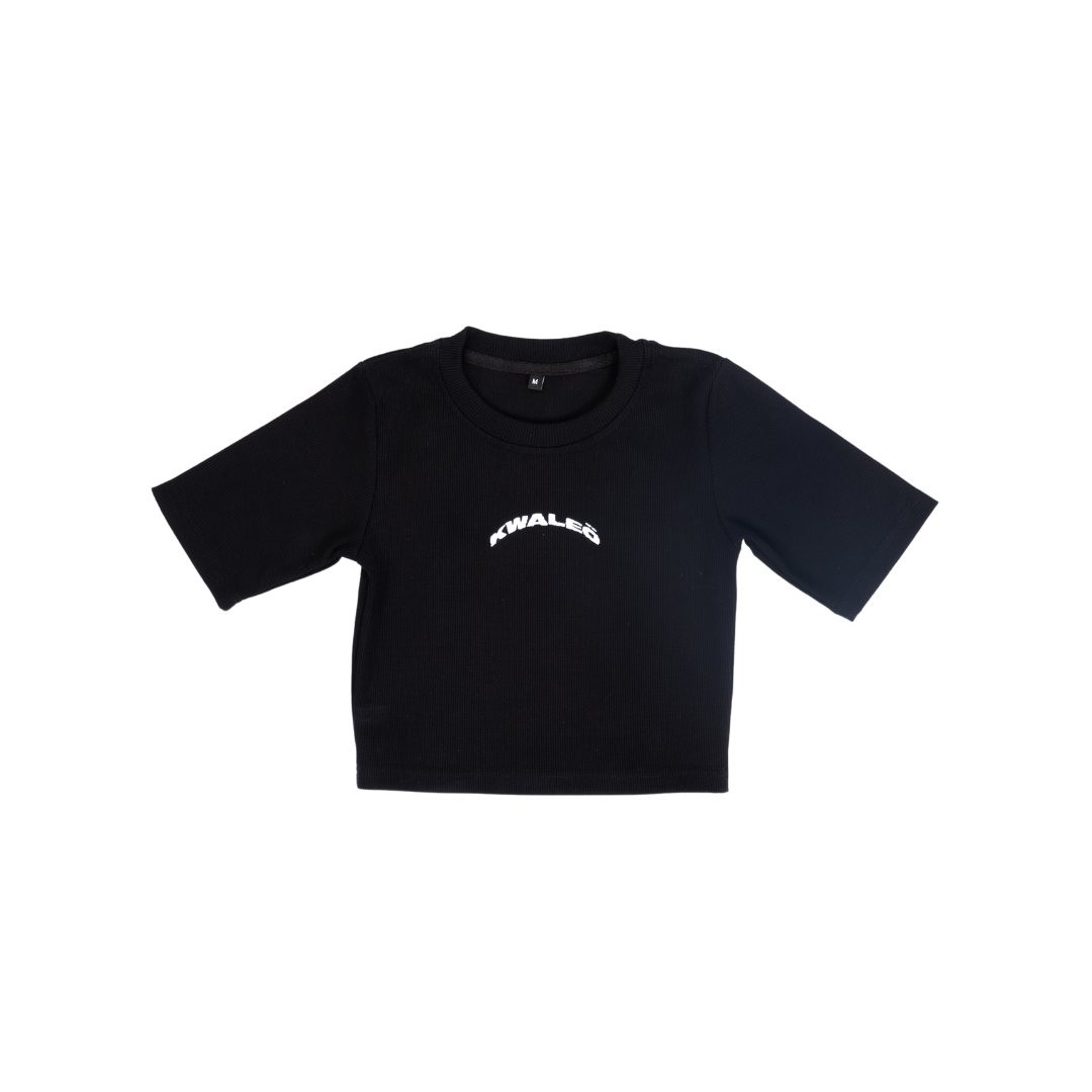 (Pre-Order - Shipping First Week of August) Cropped Rib-Nit Black T-Shirt