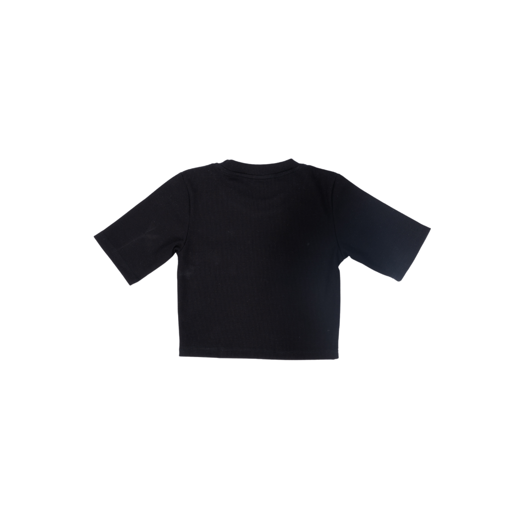(Pre-Order - Shipping First Week of August) Cropped Rib-Nit Black T-Shirt