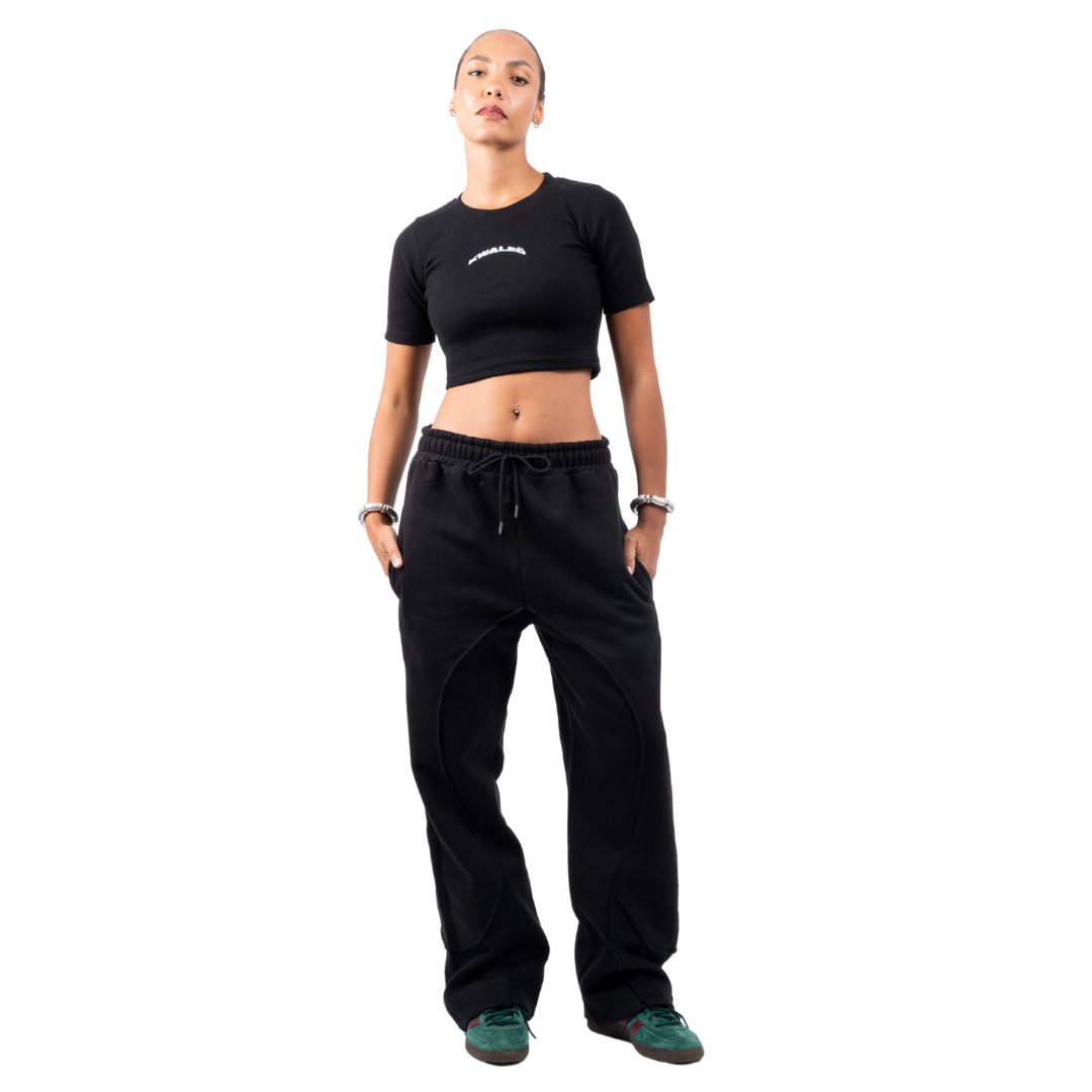 (Pre-Order - Shipping First Week of August) Cropped Rib-Nit Black T-Shirt