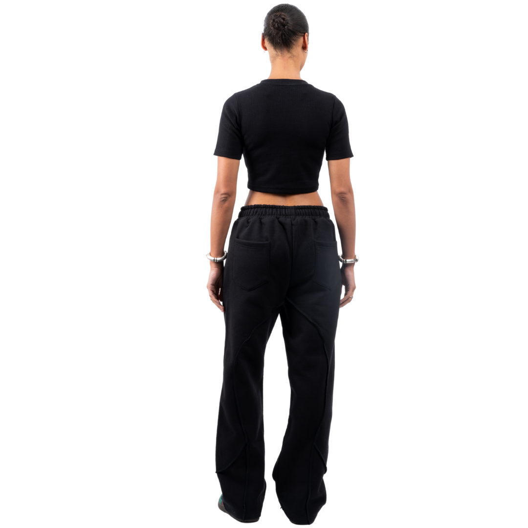 (Pre-Order - Shipping First Week of August) Cropped Rib-Nit Black T-Shirt