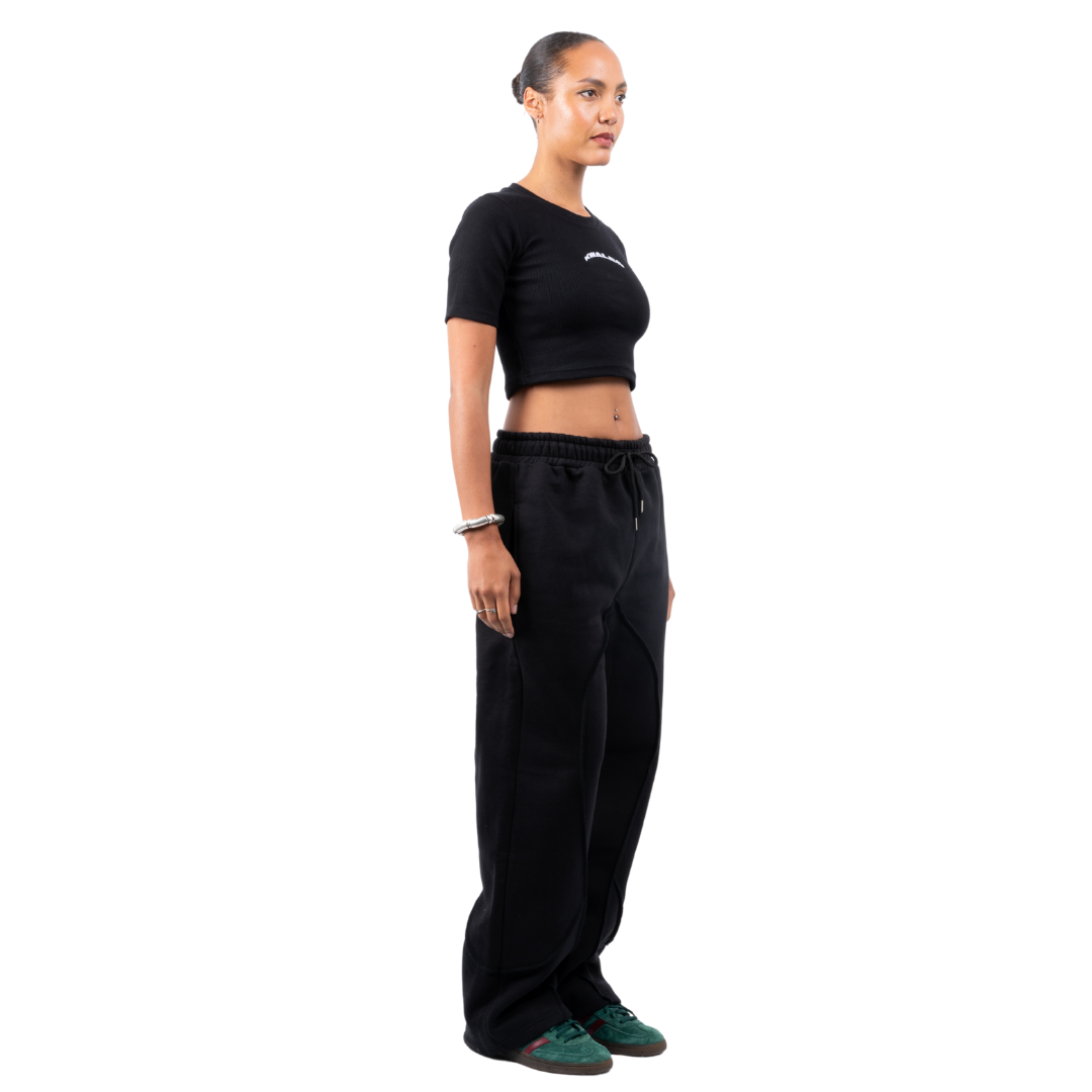 (Pre-Order - Shipping First Week of August) Cropped Rib-Nit Black T-Shirt