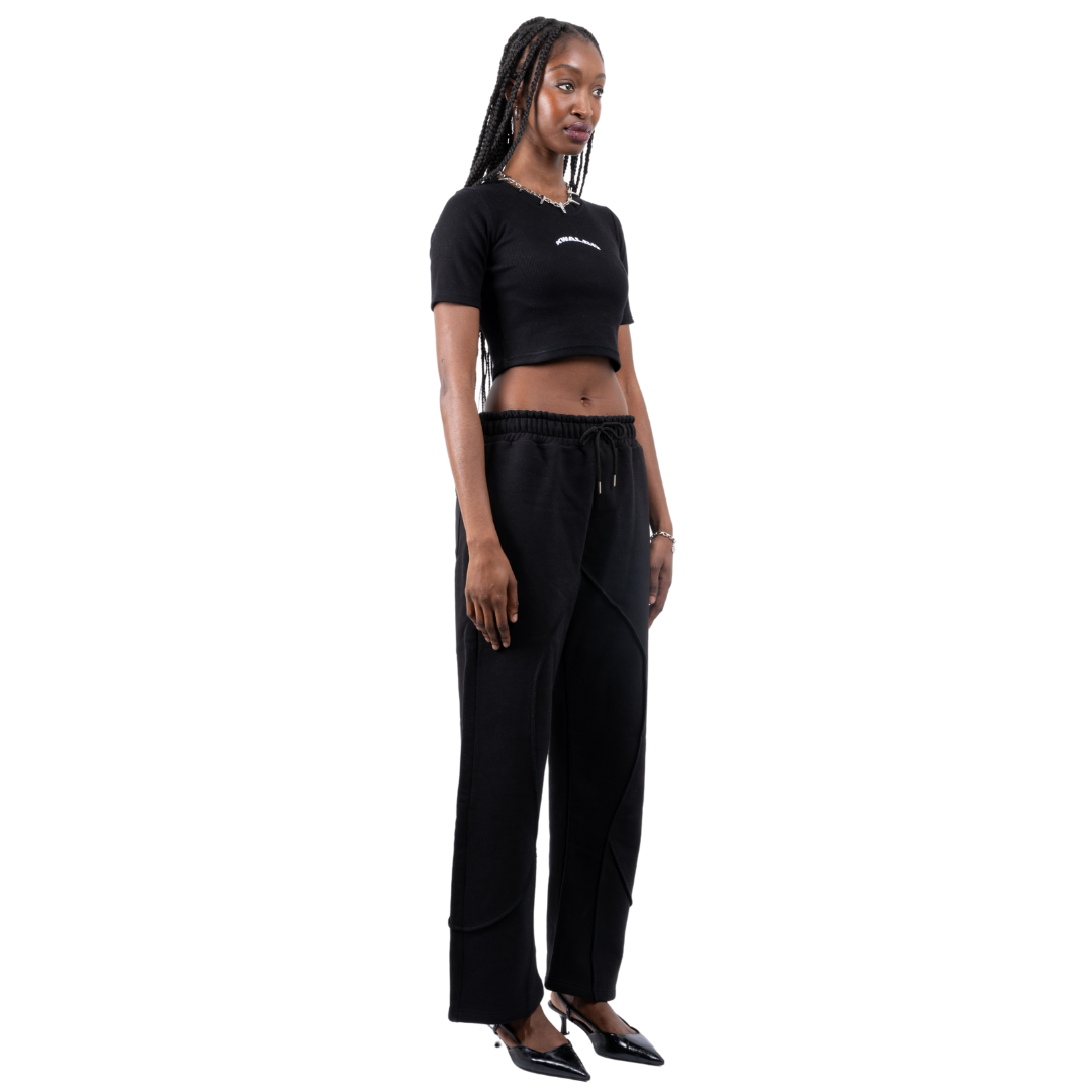 (Pre-Order - Shipping First Week of August) Cropped Rib-Nit Black T-Shirt