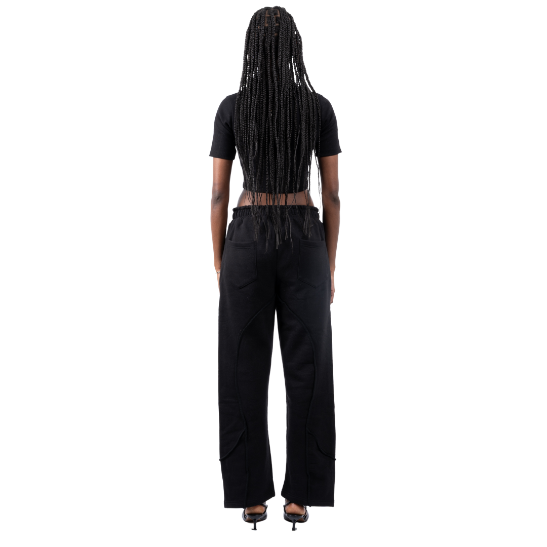 (Pre-Order - Shipping First Week of August) Cropped Rib-Nit Black T-Shirt