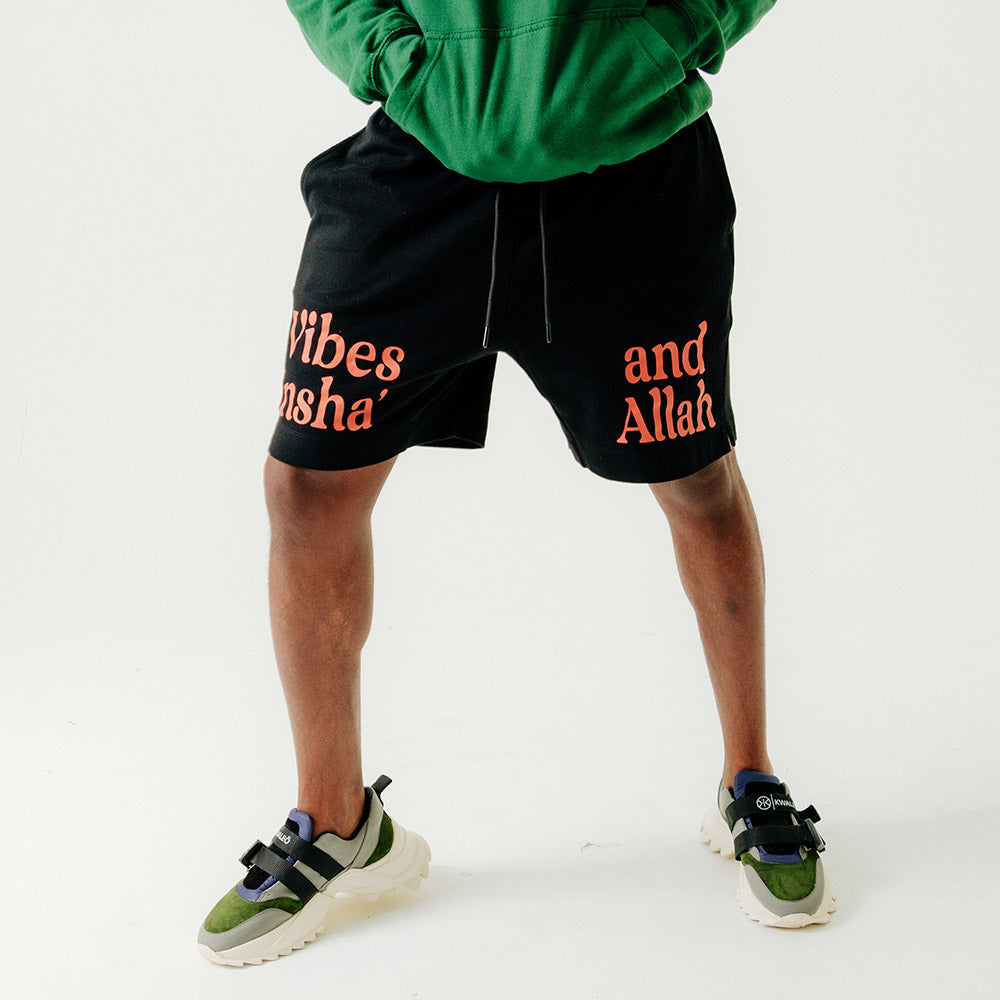 Vibes And Insha Allah Cotton Black Shorts