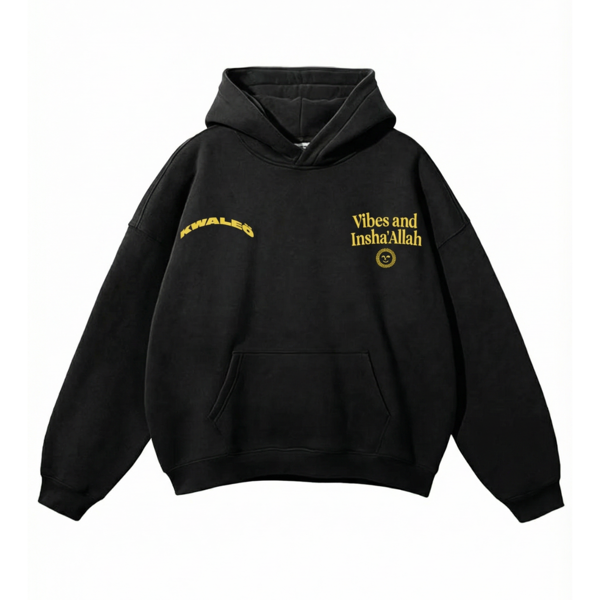 Heavyweight Black and yellow Hoodie “Vibes And Insha Allah”