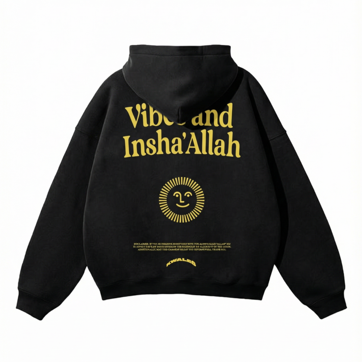 Heavyweight Black and yellow Hoodie “Vibes And Insha Allah”