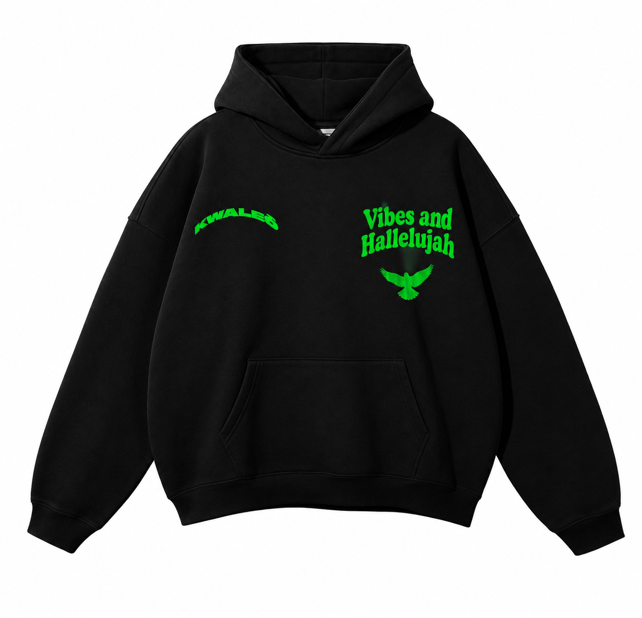 Heavyweight Black and green Hoodie “Vibes And Allelujah”