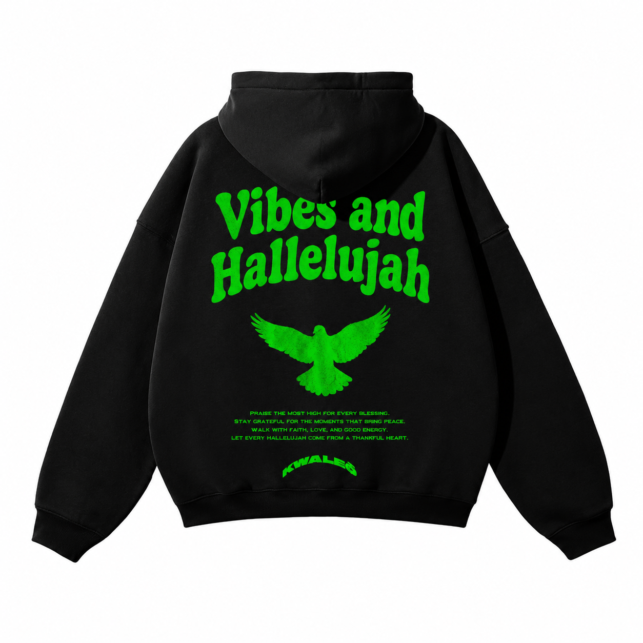 Heavyweight Black and green Hoodie “Vibes And Allelujah”