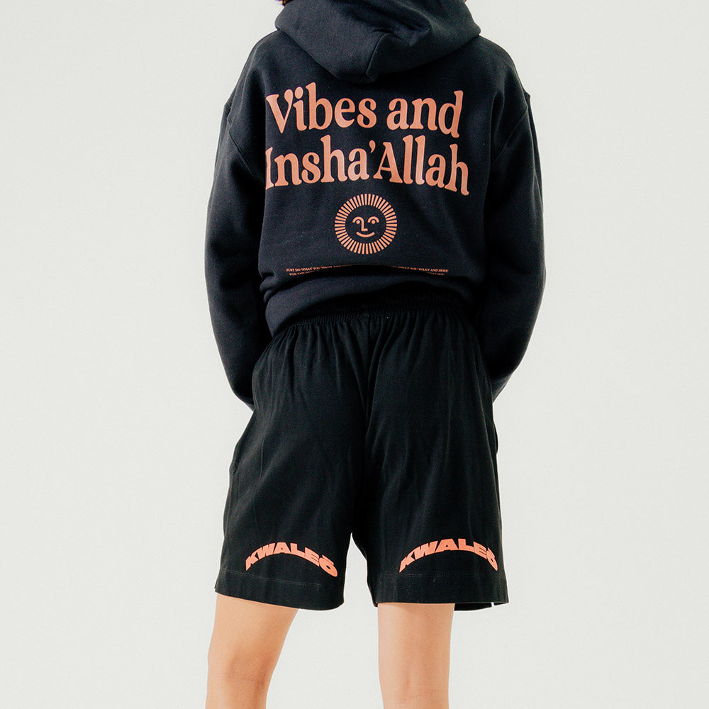 Vibes And Insha Allah Cotton Black Shorts