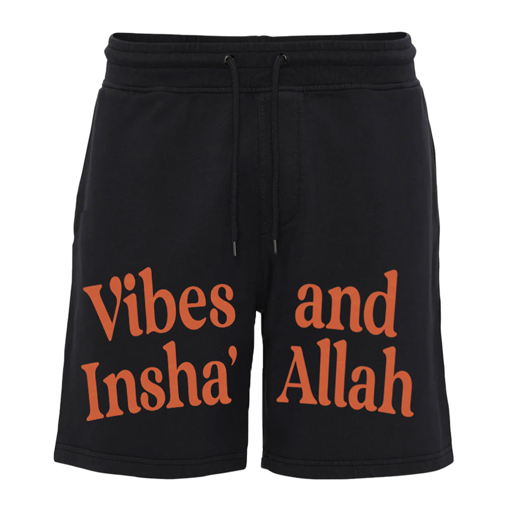 Vibes And Insha Allah Cotton Black Shorts